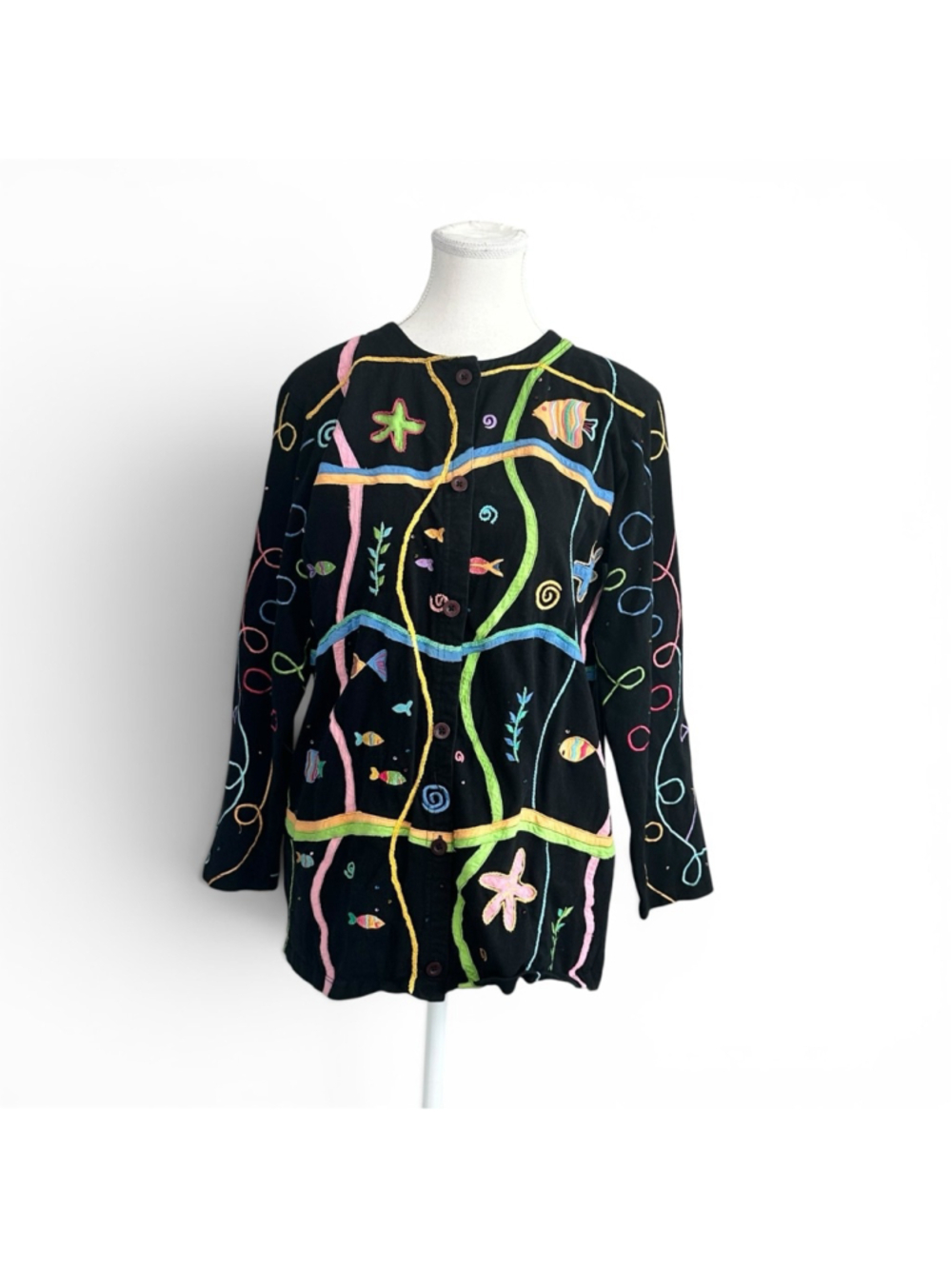 Michael Simon Lite Tropical Fish Embroidered Cardigan Black